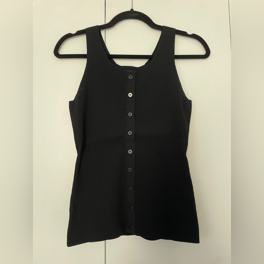 Theory Ribbed Black Tank Top with Buttons